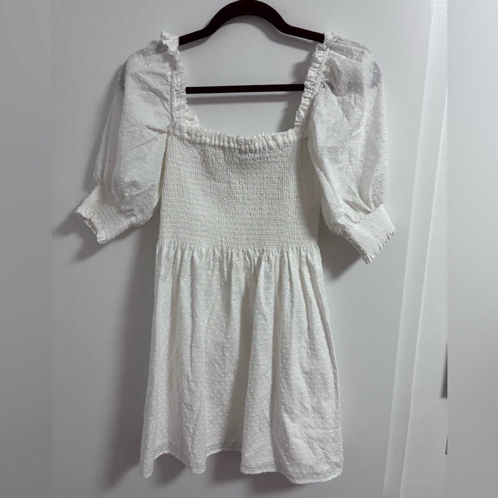 Kourt white Swiss dot smocked dress